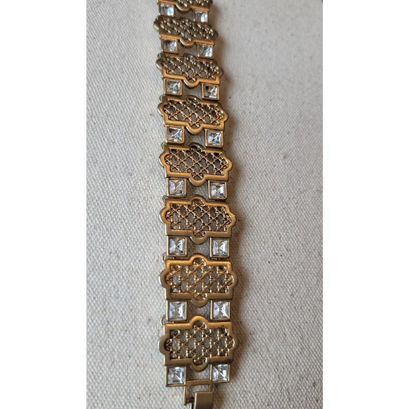 Vintage Signed KF Gold and Clear Acrylic Stone Open Link Bracelet - Picture 3 of 6